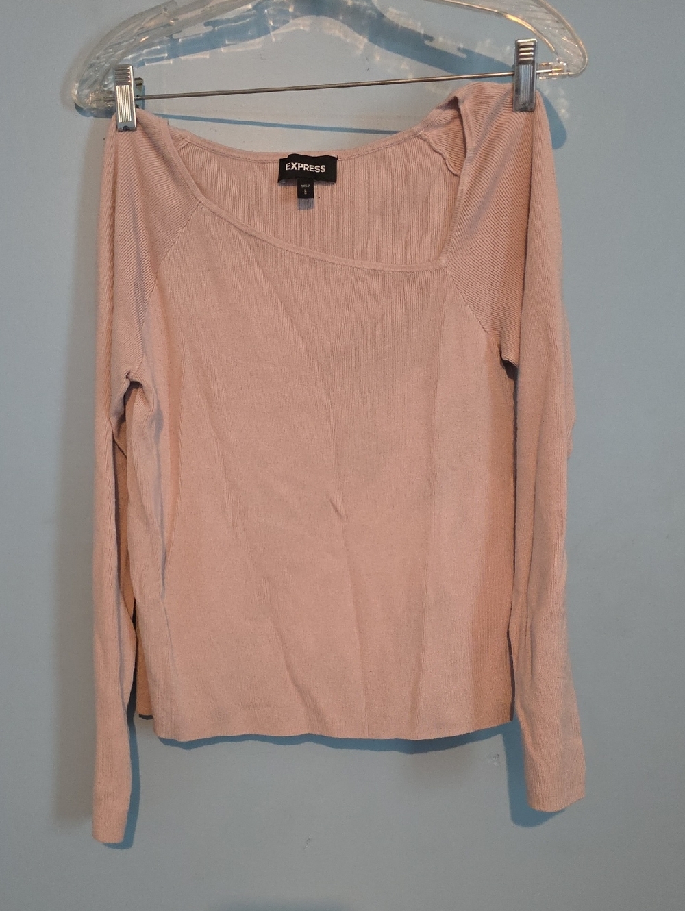 Express Scoop Neck Long Sleeve Top - Light Blush